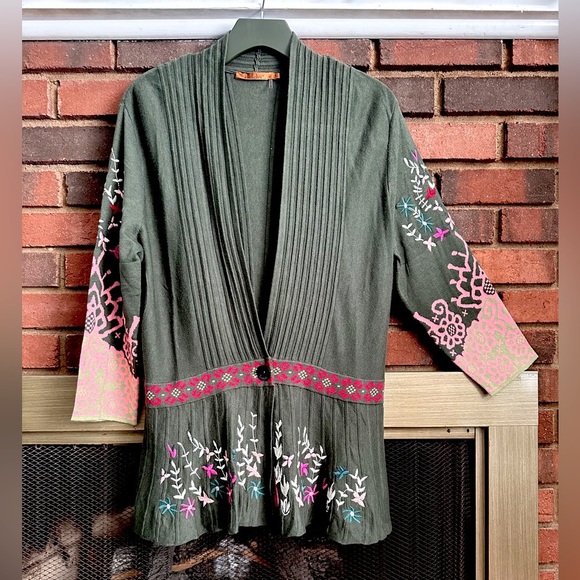 🛍️ Belldini 60% Cotton One button cardigan with embroidered Size L - Picture 1 of 5
